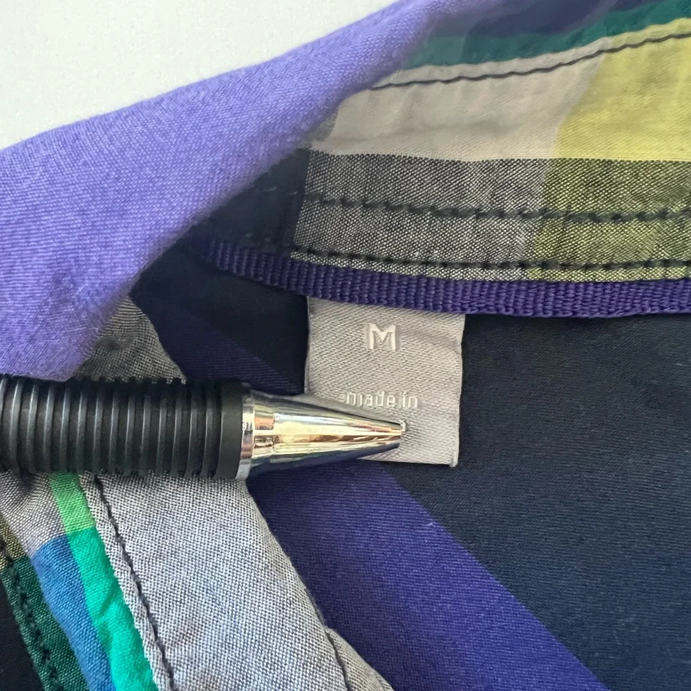 Plaid Long Sleeve Button Front Shirt 100% Cotton Purple Blue Green Women’s M - Picture 6 of 11